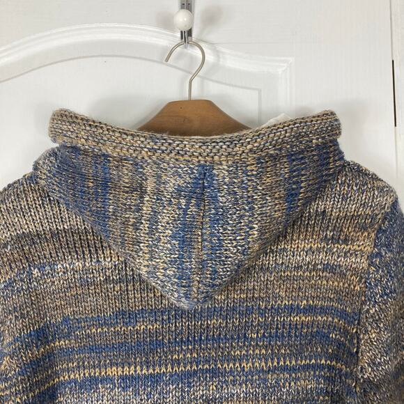 NWOT LEIF NELSON Hoodie Sweater L Aztec Cable-Knit Mock-Neck Drawstring Wool - Picture 9 of 14